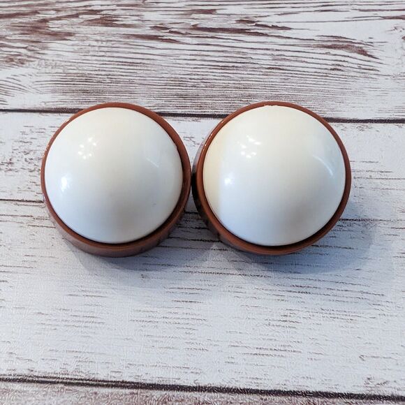 Vintage Clip On Earrings - Domed Cream with Tan - Loose Clip - Picture 2 of 10